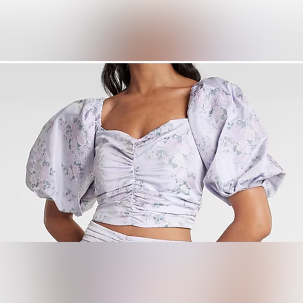 Express Floral Puff Sleeve Crop Blouse
